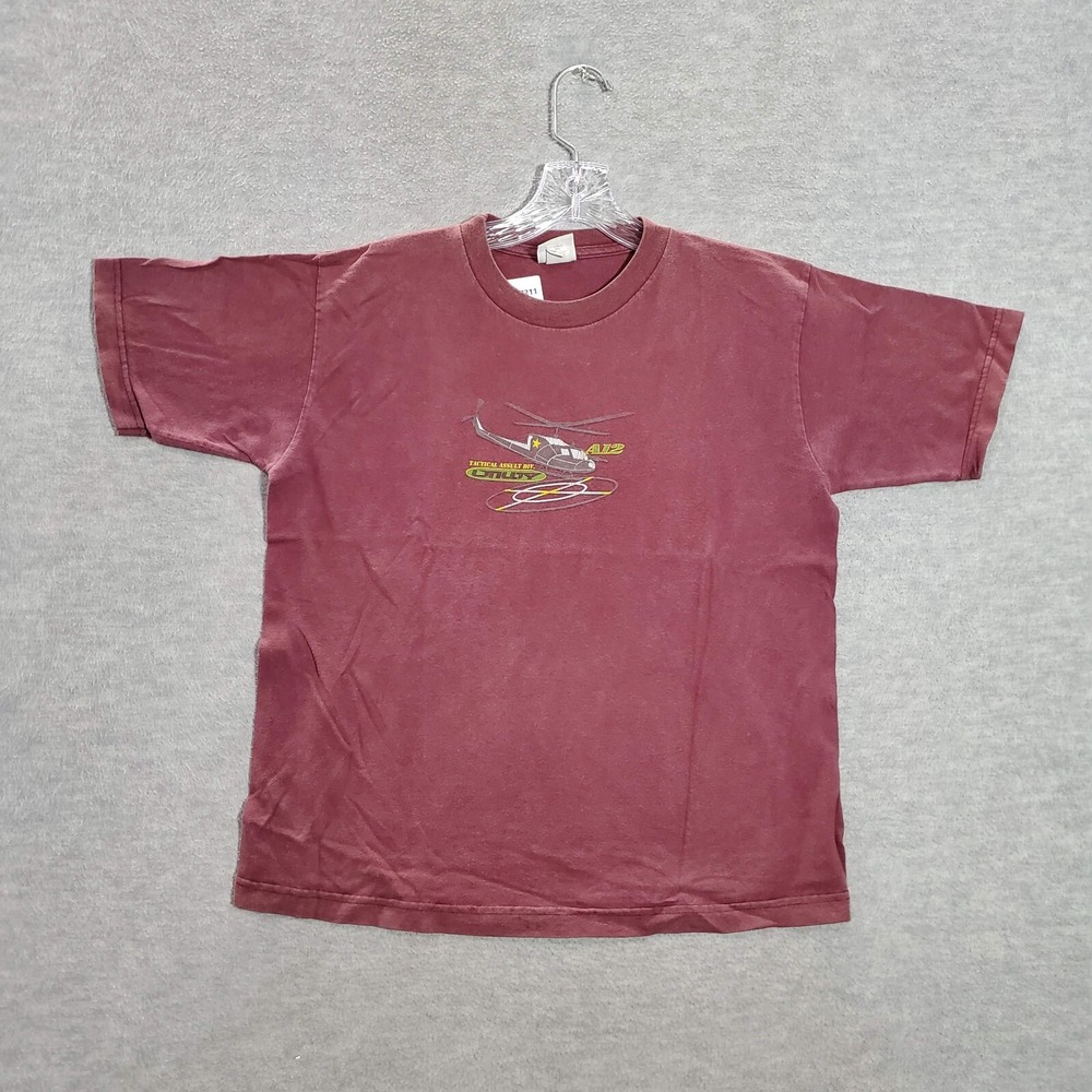 VINTAGE Utility Men Shirt‎ L Red Tactical A12 Helicopter Logo Graphic Print Y2K
